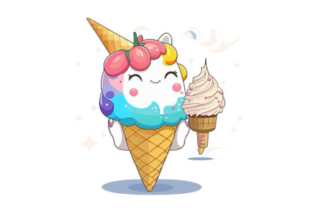 Ice cream character with ice cream cone. Cute cartoon vector illustration.のイラスト素材