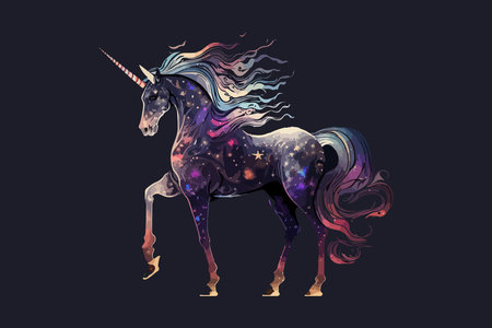 Unicorn on a dark background. Vector illustration of a fantasy animal.