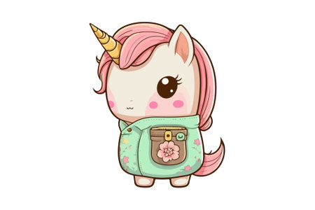 Cute cartoon unicorn with bag. Vector illustration isolated on white background.のイラスト素材