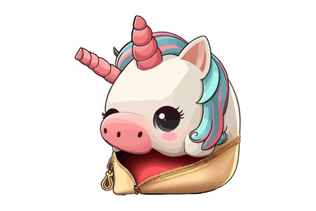 Cute cartoon unicorn in a bag. Vector illustration isolated on white background.のイラスト素材