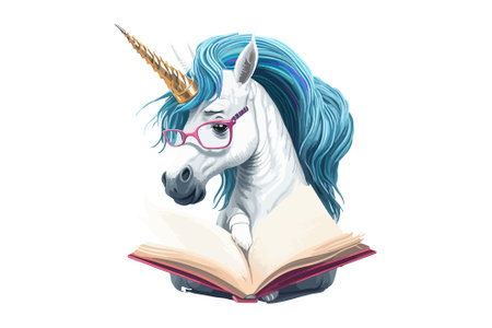 Unicorn with a book on a white background. Vector illustration.のイラスト素材