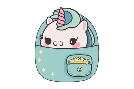 Cute unicorn in a bag. Vector illustration isolated on white background.のイラスト素材