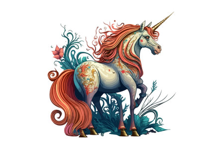 Beautiful fantasy unicorn with long mane and tail. Vector illustrationのイラスト素材