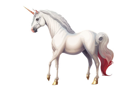 White unicorn isolated on white background. Realistic vector illustration for your designのイラスト素材