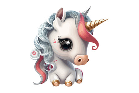 Baby Unicorn Cartoon Character Vector Illustration, Cute cartoon unicorn. Vector illustration. Isolated on white background.のイラスト素材