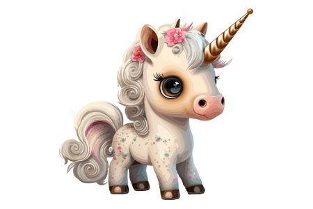 Baby Unicorn Cartoon Character Vector Illustration, Cute cartoon unicorn. Vector illustration. Isolated on white background.のイラスト素材