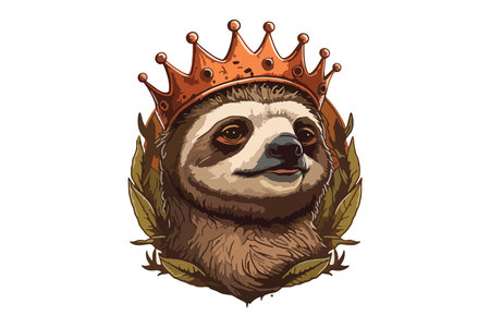 Cute cartoon sloth king with crown and laurel wreathのイラスト素材