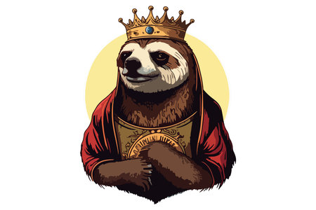 Sleeping sloth king with crown. Vector illustration for your designのイラスト素材