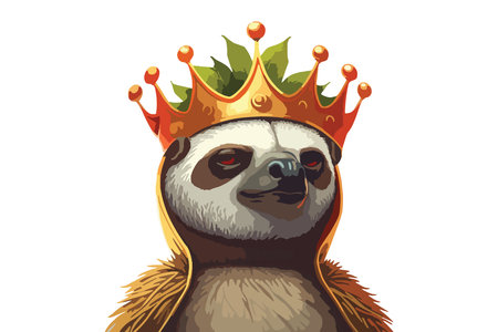 Cute cartoon sloth with crown. Vector illustration isolated on white background.のイラスト素材