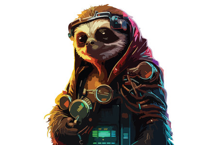 Cute cartoon sloth in aviator costume. Vector illustration.のイラスト素材