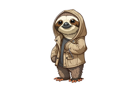 Cute cartoon sloth in a raincoat. Vector illustration.のイラスト素材