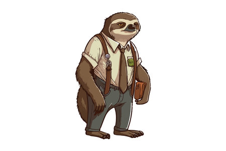 Vector illustration of cartoon sloth with backpack. Isolated on white background.のイラスト素材