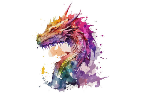 Colorful dragon watercolor splashes on white background. Vector illustration.のイラスト素材