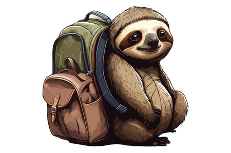 Cute sloth sitting on a backpack. Vector cartoon illustration.のイラスト素材