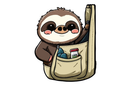 Cute cartoon sloth in backpack. Vector illustration on white background.のイラスト素材