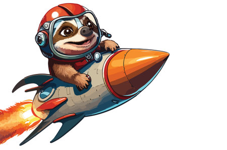 Cute sloth in a helmet and a rocket on a white backgroundのイラスト素材