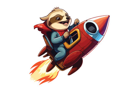 Cute cartoon sloth flying on a rocket. Vector illustration.のイラスト素材
