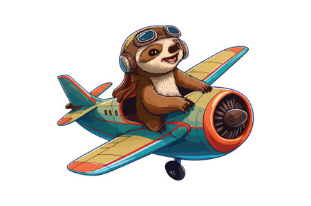 Cute sloth flying in airplane. Cartoon vector illustration isolated on white background.のイラスト素材