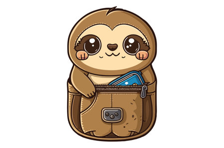 Cute sloth in a backpack. Vector illustration isolated on white background.のイラスト素材