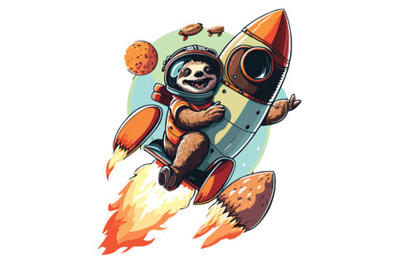 Astronaut flying on a rocket. Vector illustration of a cartoon character.のイラスト素材