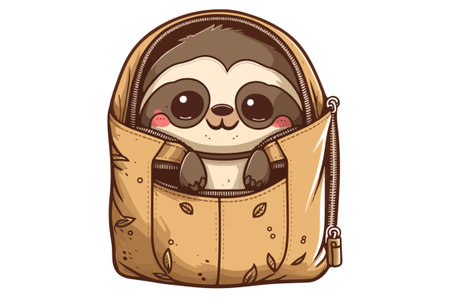 Cute sloth in a backpack. Vector illustration on white background.のイラスト素材