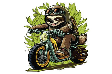 Vector illustration of a sloth rider on a motorcycle. Cartoon style.のイラスト素材