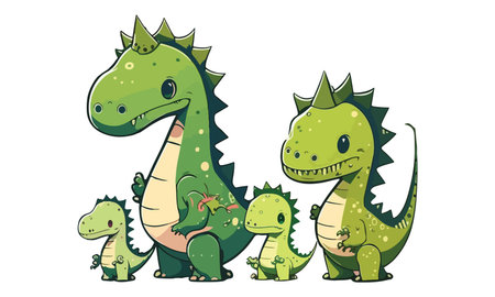 Cute cartoon dinosaurs isolated on a white background. Vector illustration.のイラスト素材