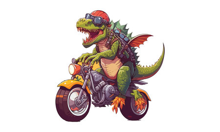 Cartoon crocodile on a motorcycle. Vector illustration isolated on white background.のイラスト素材
