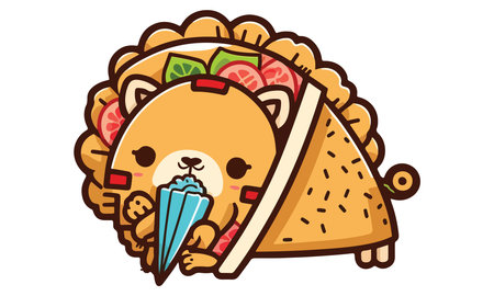 Lion eats Taco Vector Illustrationのイラスト素材