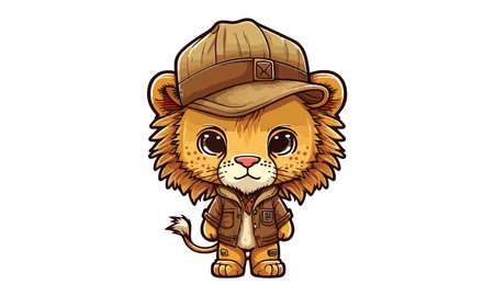 Lion Wearing a Hat Vector Illustrationのイラスト素材