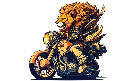 Lion Riding a Motorcycle Vector Illustrationのイラスト素材