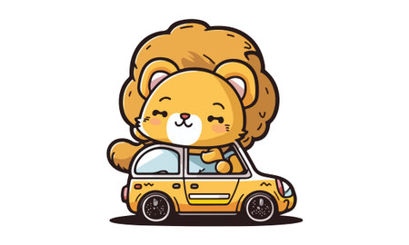 Lion Riding a Car Vector Illustrationのイラスト素材