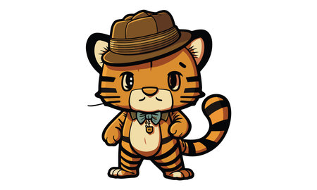 Tiger Wearing a Hat Vector Illustrationのイラスト素材