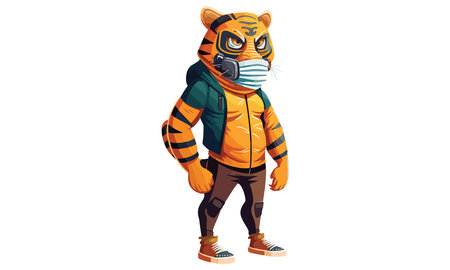 Tiger Wearing a Face Mask Vectorのイラスト素材