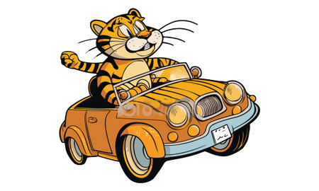 Tiger Riding a Car Vector Illustrationのイラスト素材