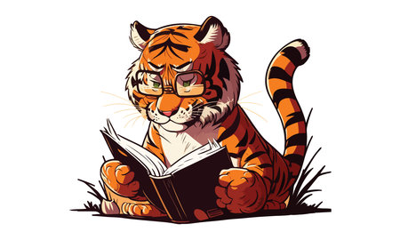 Tiger Reading Vector Illustrationのイラスト素材