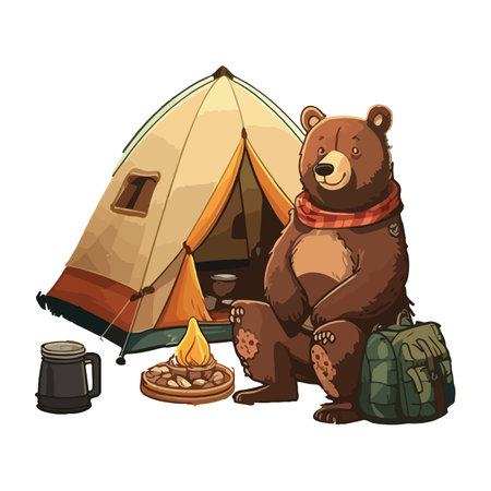 Bear Camping Vector Illustrationのイラスト素材