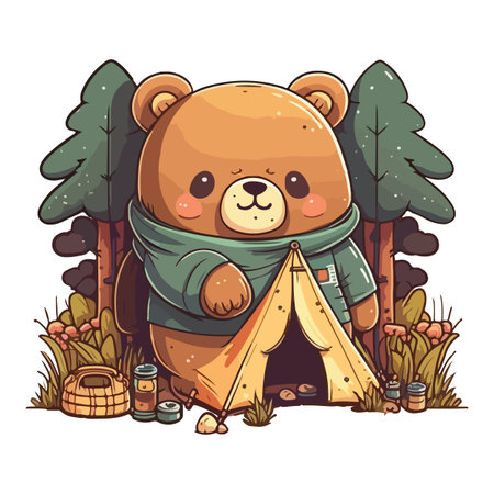 Bear Camping Vector Illustration