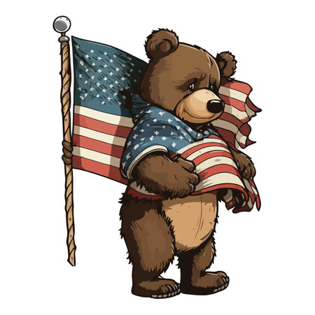 Bear Holding an American Flag Vectorのイラスト素材