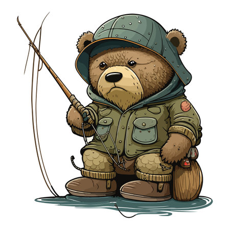 Fisherman Bear Vector Illustrationのイラスト素材