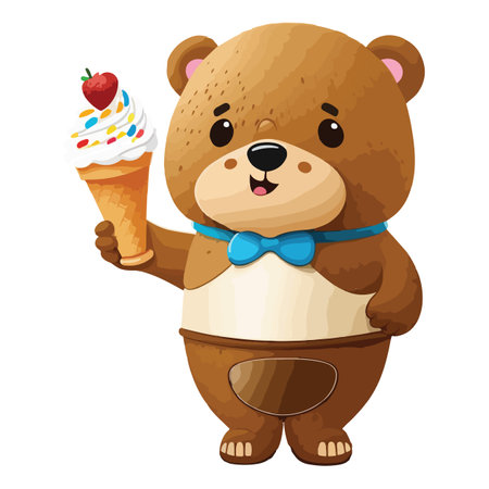 Bear eat Ice Cream Vector Illustrationのイラスト素材