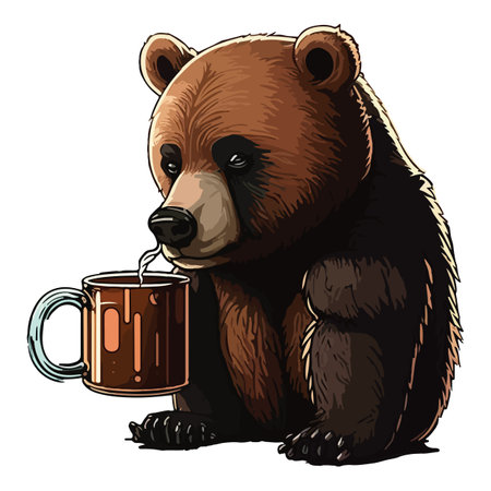 Bear Drinking Coffee Vector Illustrationのイラスト素材