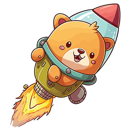 Bear Riding a Rocket Vector Illustrationのイラスト素材