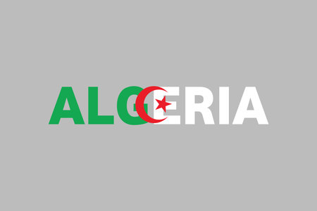 Algeria English word, Flag of Algeria, original and simple Algeria flag, vector illustration of Algeria flagのイラスト素材