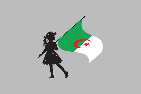 A girl holding The Algerian Flag, Flag of Algeria, original and simple Algeria flag, vector illustration of Algeria flagのイラスト素材
