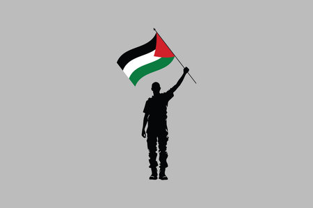 A Man holding The Palestine Flag, Flag of Palestine, original and simple Palestine flag, vector illustration of Palestine flagのイラスト素材
