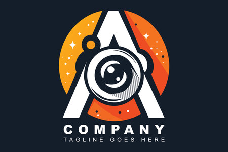 A letter logo with a camera lens, representing creativity and visionのイラスト素材