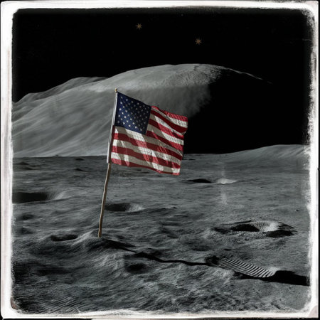 USA flag on the moonの素材