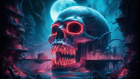 Neon Abyss: Captivating Dystopian Underwater Cityscapeの素材