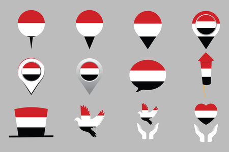 Flag of Yemen Set, original and simple Yemen flag Bundle, vector illustration of Yemen flag Collectionのイラスト素材